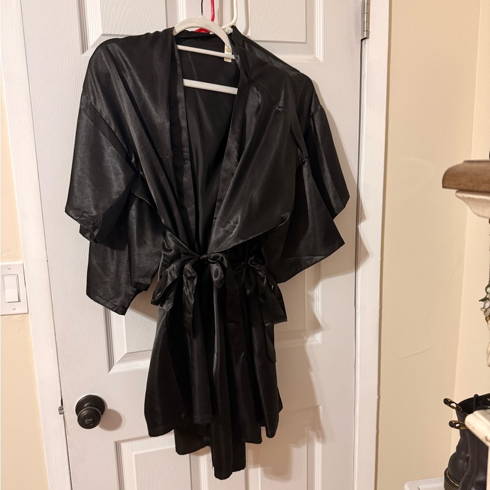 Luxurious Black Satin Women's Robe